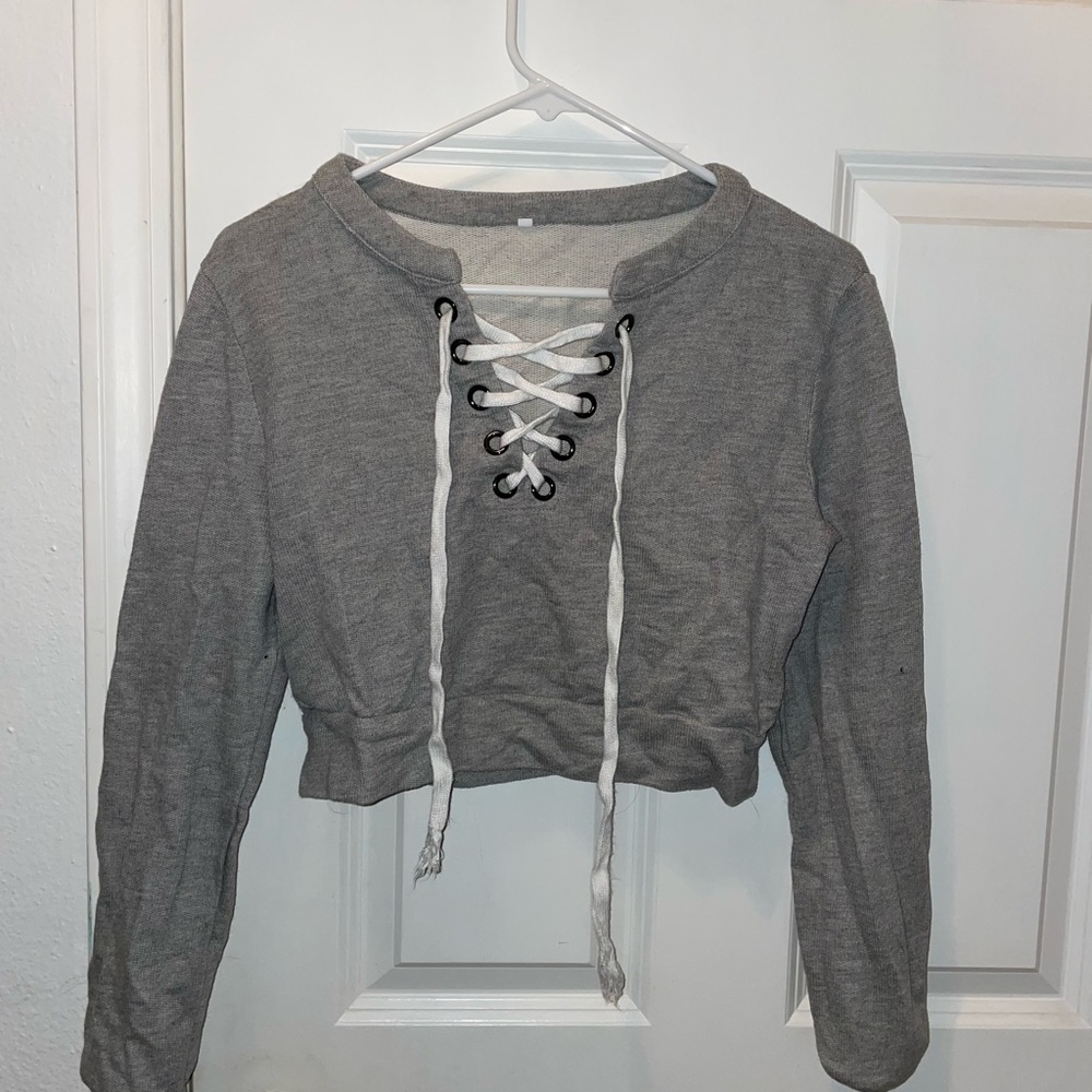 Cropped Tie Up Crew Neck